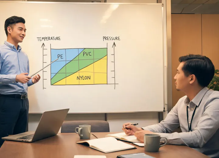 Engineer explaining material chart